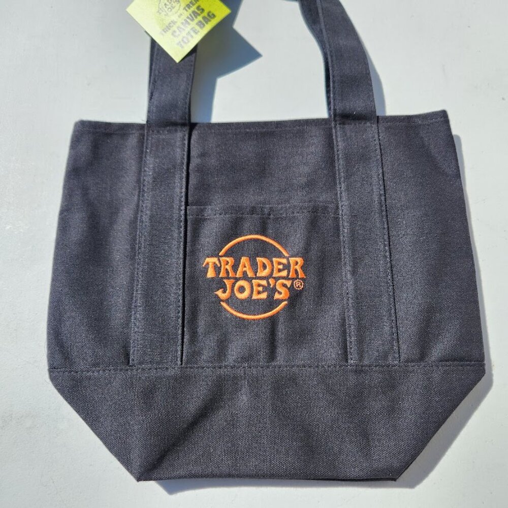 NEW Trader Joe's Black Mini Tote Trick or Treat Canvas Bag Halloween Trader Joes - Picture 3 of 8